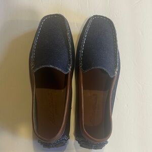 Eddie Bauer driving slip on stitching Blue denim Loafers cotton leather upper